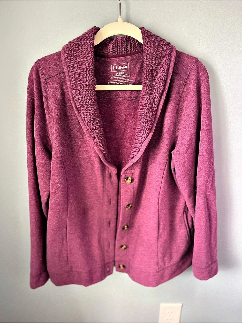 L.L.Bean Shawl Collar Button-Front Cardigan Sweater Purple Medium